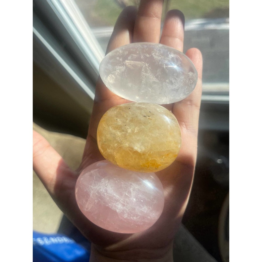 Daily Life Crystals (palmstone : rose quartz, golden healer, clear quartz)